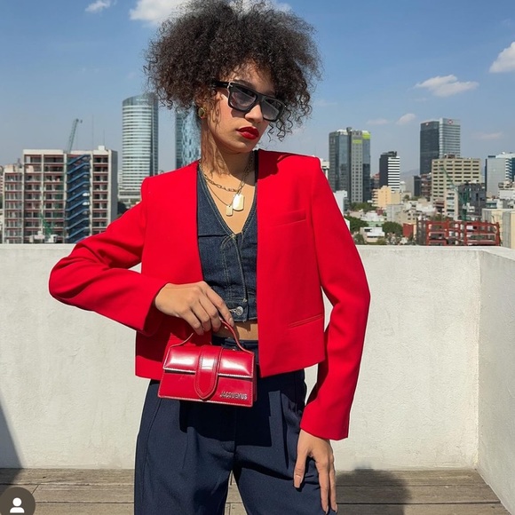 Zara Red Collarless Crop Blazer - Picture 10 of 16
